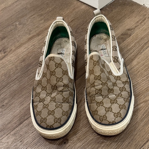 Gucci Beige and Brown Patterned Slip-On Loafers - Picture 2 of 14